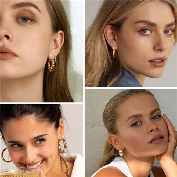 36 Pairs Gold Hoop Earrings Set for Women, Fashion Chunky Gold Hoop Earrings - Picture 3 of 7